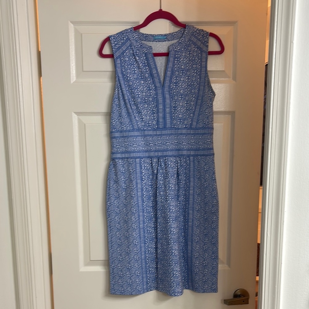 Blue Patterned Sleeveless Dress